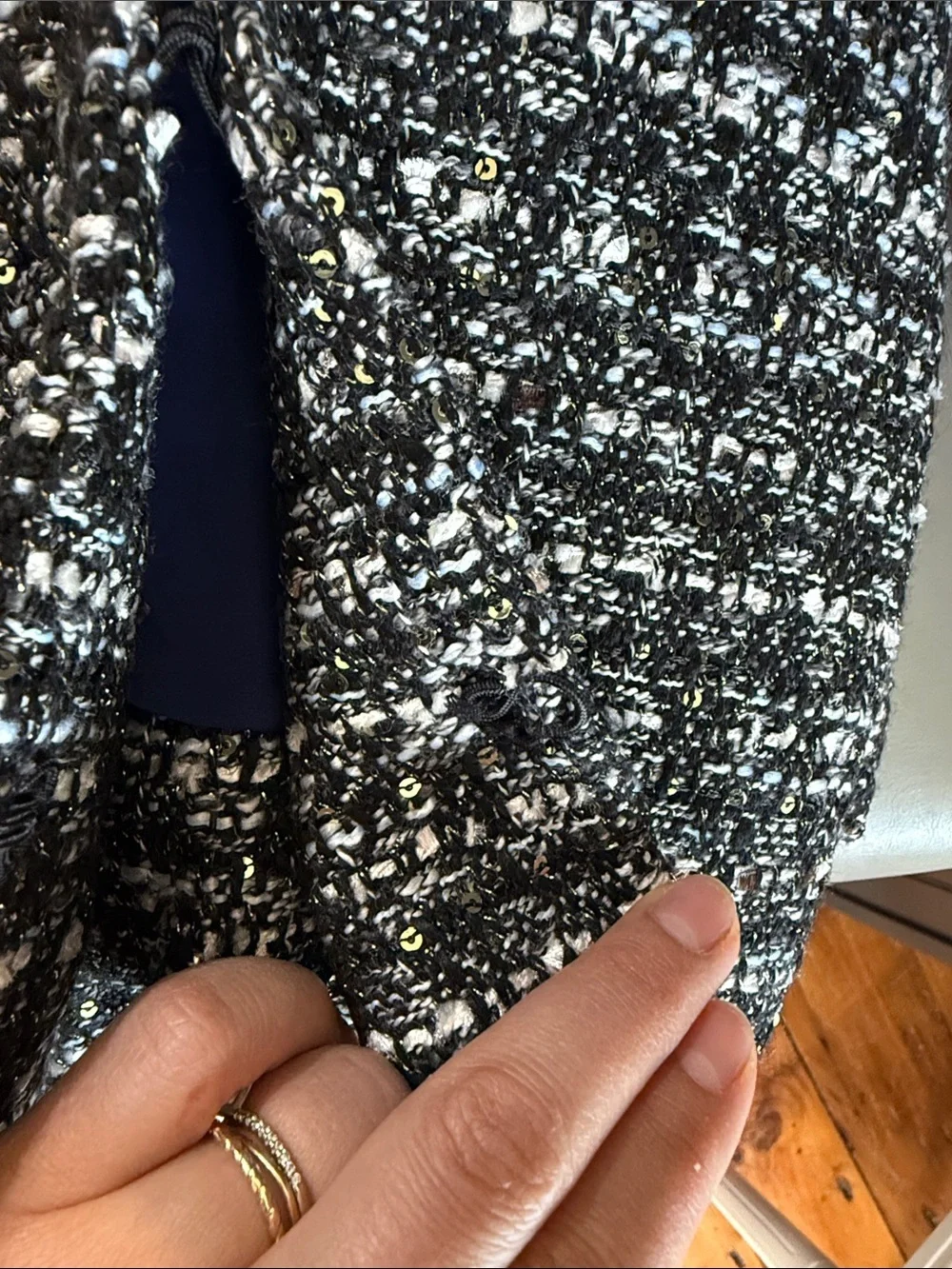 J.Crew black and white sequin tweed blazer with distinctive bell sleeves size 14
